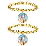 2Pcs Couple Photo Bracelet Stainless Steel Heart Bracelets Gift