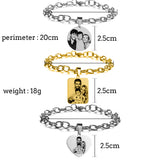 2Pcs Couple Photo Bracelet Stainless Steel Heart Bracelets Gift