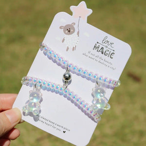 Bear Couple Magnetic Friendship Bracelet Hair Rope Wristband Set