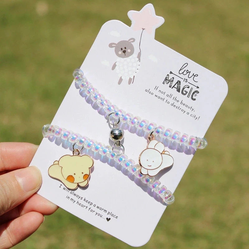 Bear Couple Magnetic Friendship Bracelet Hair Rope Wristband Set