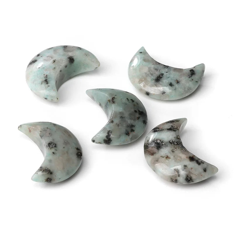 2Pcs Moon Shape Stone Carved Home Decor Healing Reiki Crystal Craft 23*30mm