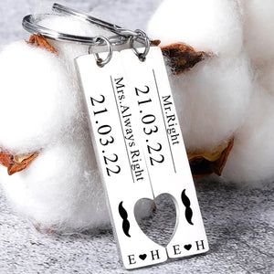 Personalized Heart Keychain with Date, Valentine's Gift for Couple