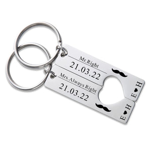 Personalized Heart Keychain with Date, Valentine's Gift for Couple