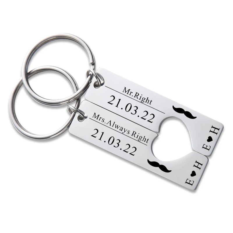 Personalized Heart Keychain with Date, Valentine's Gift for Couple