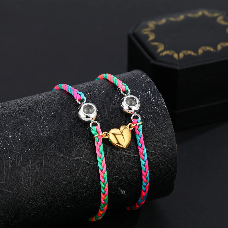 2Pcs Magnetic Heart Projection Bracelet Set for Girlfriend Birthday Gift