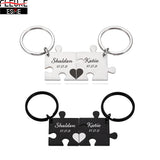 2Pcs Jigsaw Shape Stainless Steel Keychain Couple Anniversary Gift
