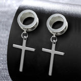 2Pcs Dangle Cross Ear Plugs Stainless Steel 4m-25mm