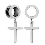 2Pcs Dangle Cross Ear Plugs Stainless Steel 4m-25mm