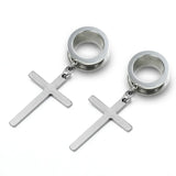 2Pcs Dangle Cross Ear Plugs Stainless Steel 4m-25mm