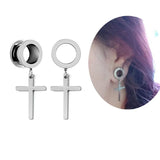 2Pcs Dangle Cross Ear Plugs Stainless Steel 4m-25mm