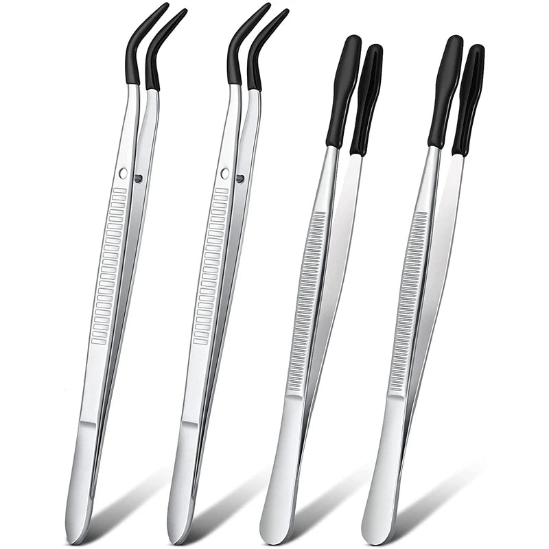 4Pcs Stainless Steel Coated Tweezers Laboratory Craft Tools
