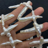 2Pcs Freshwater Pearl Cross Beads 15-60mm Baroque Pearl Charm