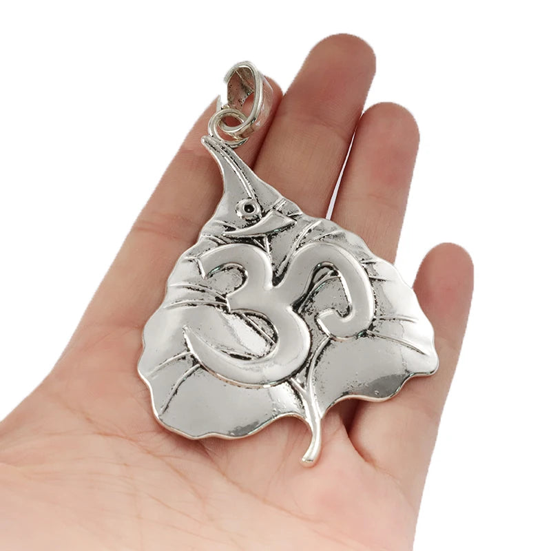 2Pcs Large 3D/OM Yoga Leaf Heart Charms Pendants For Necklace