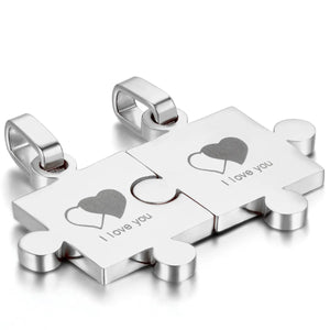 Stainless Steel Couple Love Puzzle Necklace Lover Jewelry Pendant