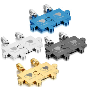 Stainless Steel Couple Love Puzzle Necklace Lover Jewelry Pendant