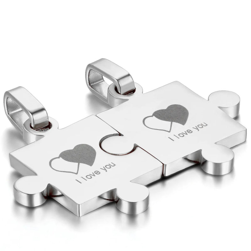 Stainless Steel Couple Love Puzzle Necklace Lover Jewelry Pendant
