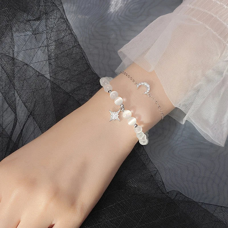 Opal Star Moon Charm Bracelet Set Wedding Jewelry