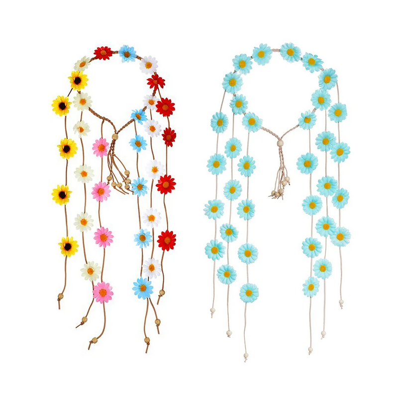 2Pcs Flower Hippie Headband Summer Sunflower Hair Accessories