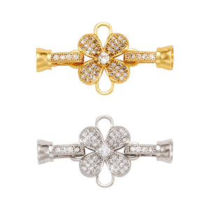 2Pcs CZ Fold Over Clasps Brass Micro Pave Clear Cubic Zirconia Extender Bracelet