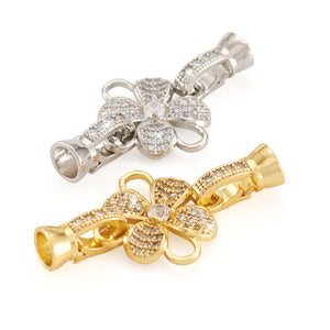 2Pcs CZ Fold Over Clasps Brass Micro Pave Clear Cubic Zirconia Extender Bracelet