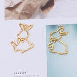 2Pcs Rabbits Resin Frame Open Bezels Setting Blank Pendant
