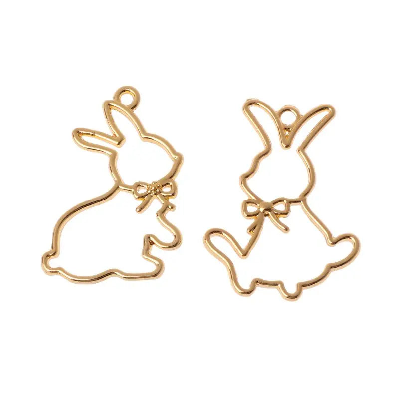 2Pcs Rabbits Resin Frame Open Bezels Setting Blank Pendant