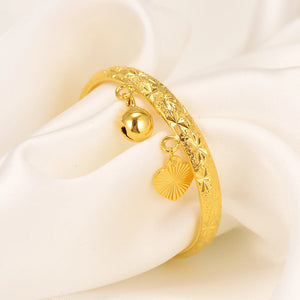 2Pcs Bell Heart Baby Bangle Bracelet Kids Bangles Jewelry