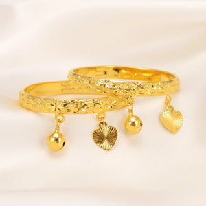 2Pcs Bell Heart Baby Bangle Bracelet Kids Bangles Jewelry
