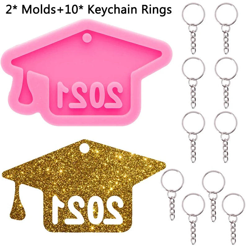 2Pcs Graduation Silicone Molds Doctor Hat Pendant Resin Moulds