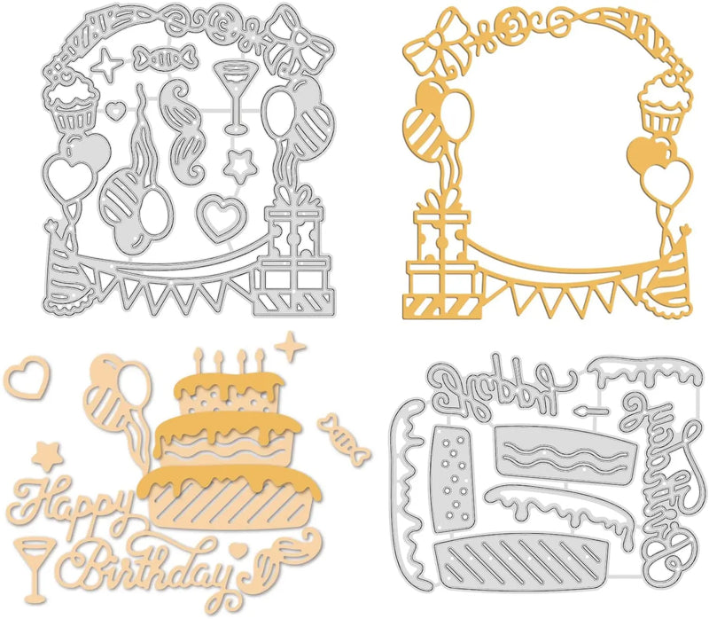 2Pcs Happy Birthday Cake Metal Cutting Dies for Scrapbook Cards Making