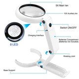 2Pcs Hd Optical Illuminated Magnifying Glass-(5X + 11X) Lens,8 LED