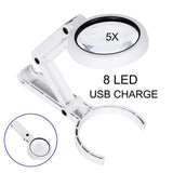 2Pcs Hd Optical Illuminated Magnifying Glass-(5X + 11X) Lens,8 LED
