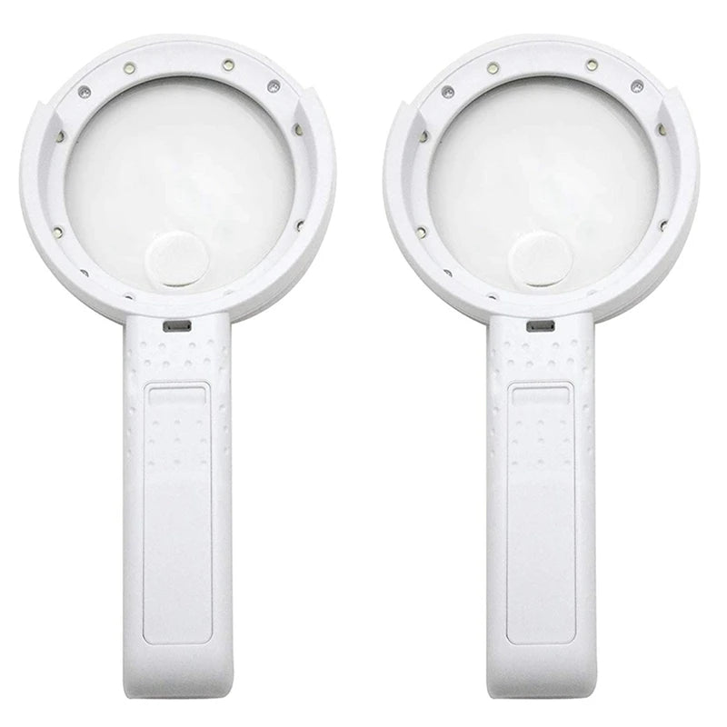 2Pcs Hd Optical Illuminated Magnifying Glass-(5X + 11X) Lens,8 LED