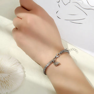 2Pcs Heart Magnet Bracelet Stainless Steel Cuban Chain Couple Heart Charm