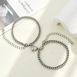 2Pcs Heart Magnet Bracelet Stainless Steel Cuban Chain Couple Heart Charm