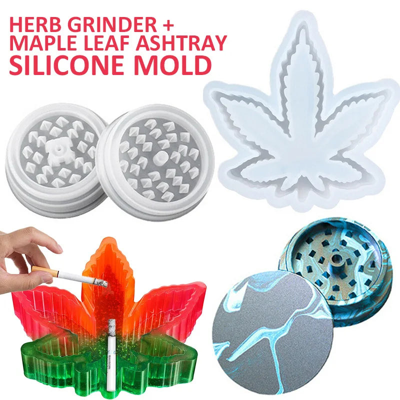 Herb Grinder & Maple Leaf Ashtray Silicone Mold Epoxy Resin Casting Tool
