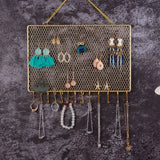Diamond Grid Jewelry Organizer with Hooks for Necklaces