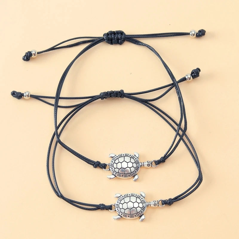 2Pcs Little Turtle Braided Bracelets with Card for Women Jewelry