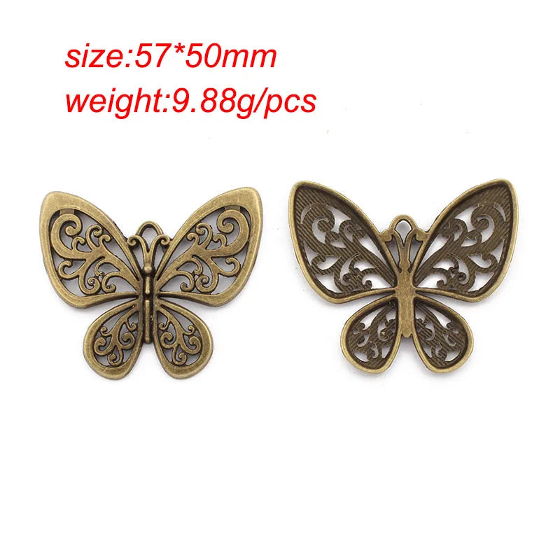 2Pcs Antique Bronze Elephant/Butterfly/Leaves/Cross/Hollow Heart Charms