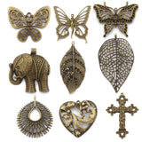 2Pcs Antique Bronze Elephant/Butterfly/Leaves/Cross/Hollow Heart Charms