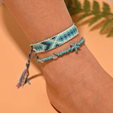2Pcs Bohemian Beads Anklet Set Women Macrame Bracelet Leg Foot Chain Strap