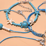 2Pcs Bohemian Beads Anklet Set Women Macrame Bracelet Leg Foot Chain Strap