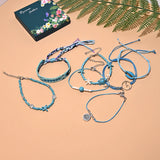 2Pcs Bohemian Beads Anklet Set Women Macrame Bracelet Leg Foot Chain Strap