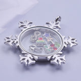 2Pcs/Lot Christmas Snowflake Glass Memory Medaillon Floating Locket Pendant