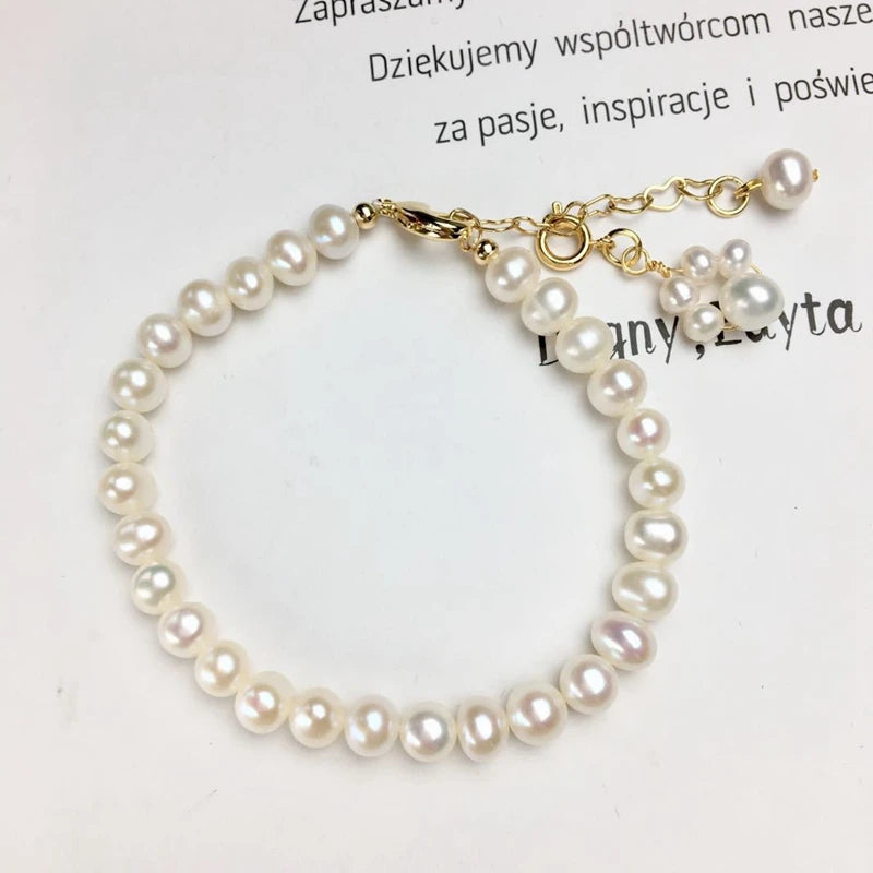 2Pcs/Lot 14K Natural Freshwater Pearl Cat Paw Bracelets DIY Jewelry