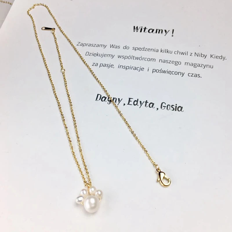 2Pcs Retention 14K True Filled Freshwater Pearl Cat Paw Pendant Necklaces