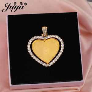 2Pcs Heart Pendant Base Rhinestone Charms, 30mm Double-Sided Blank Tray