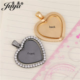 2Pcs Heart Pendant Base Rhinestone Charms, 30mm Double-Sided Blank Tray