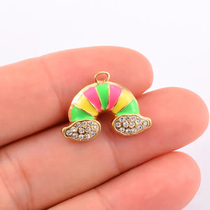 2Pcs Stainless Steel Enamel Rainbow Charm DIY Jewelry Making