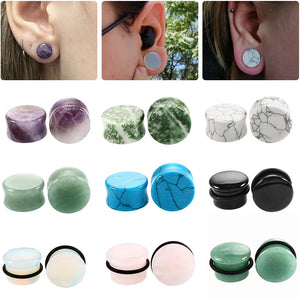 2Pcs Stone Ear Plugs Gauges Earrings Tunnels Expander Stretcher Piercing